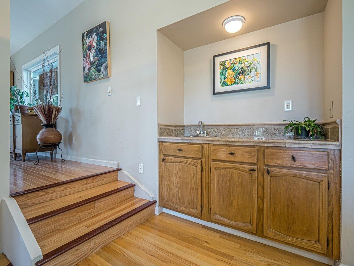Redwood-lined path on the property at The Crow's Nest Retreat